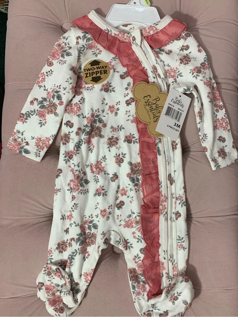 Floral Ruffle Two-Way Zip One-Piece, 3M